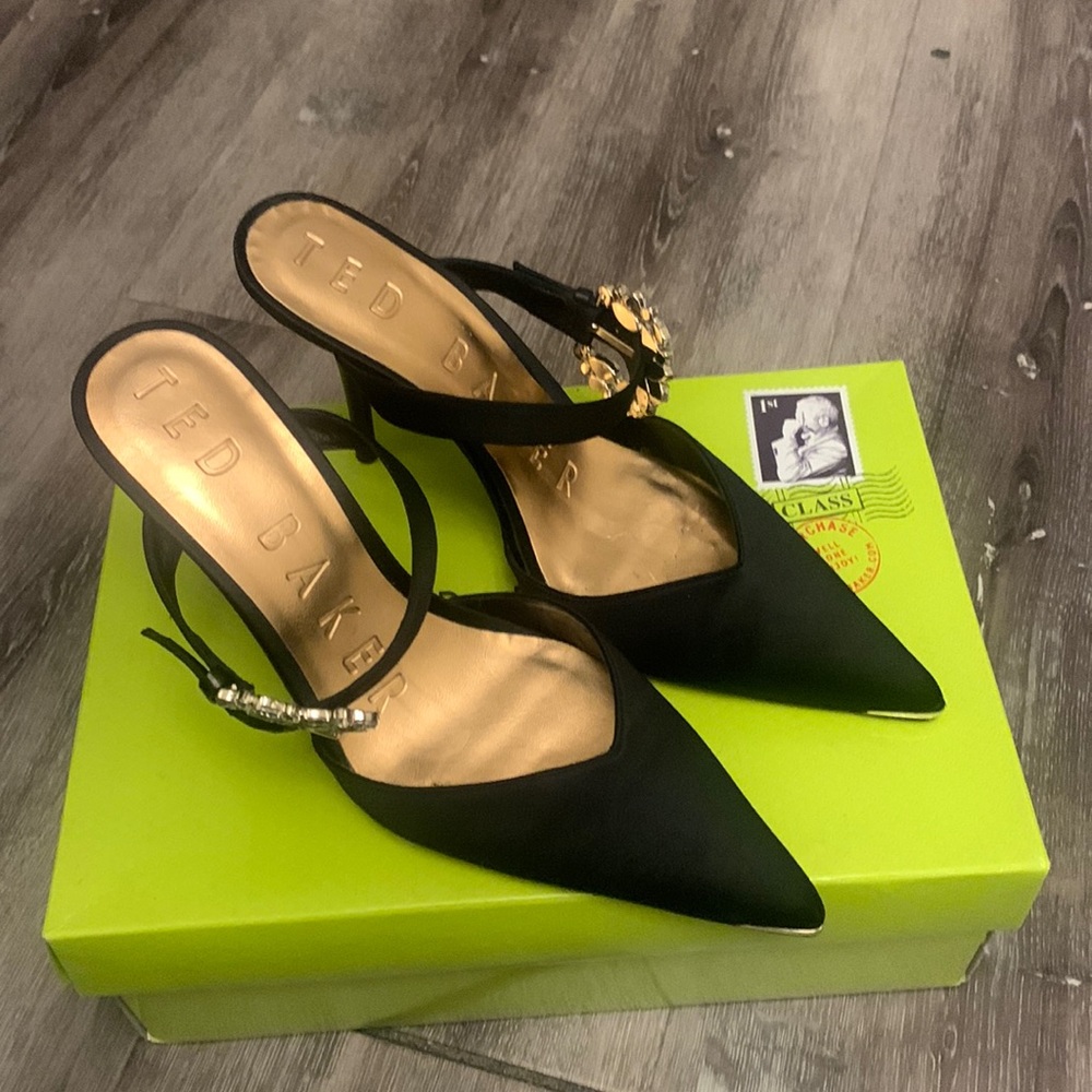 Black Embellished Buckle Mule Court Shoe